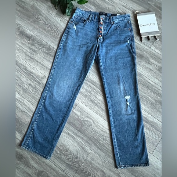Lucky Brand Mid Rise Straight Cigarette Jeans w Exposed Button Fly. Size 8 - Picture 3 of 10